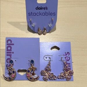Claire's Moon and Butterfly Earring Set in Purple and Gold